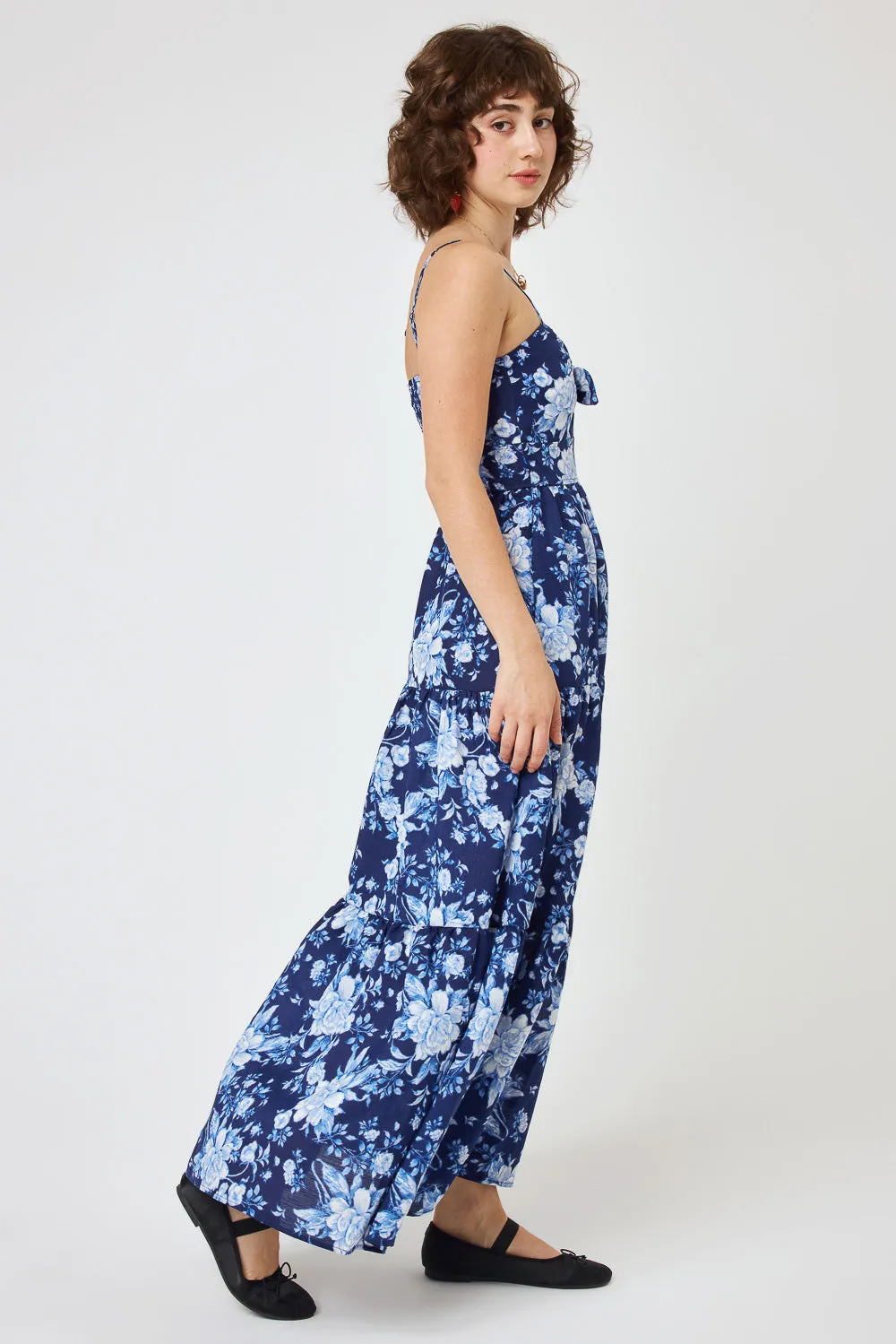 Navy White Floral Keyhole Maxi Cami Dress