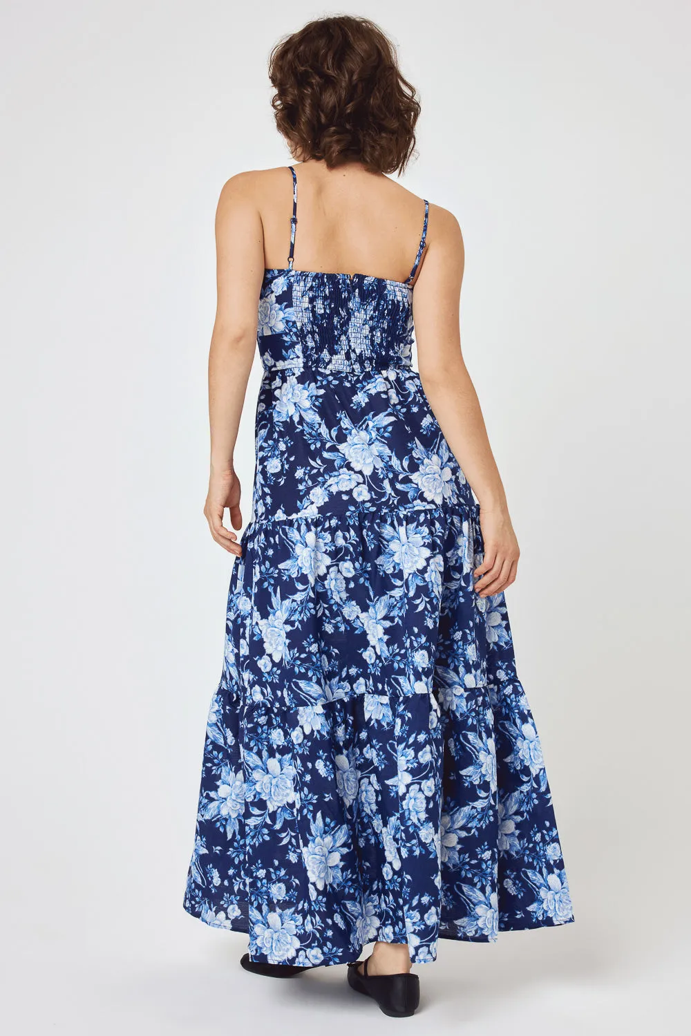 Navy White Floral Keyhole Maxi Cami Dress