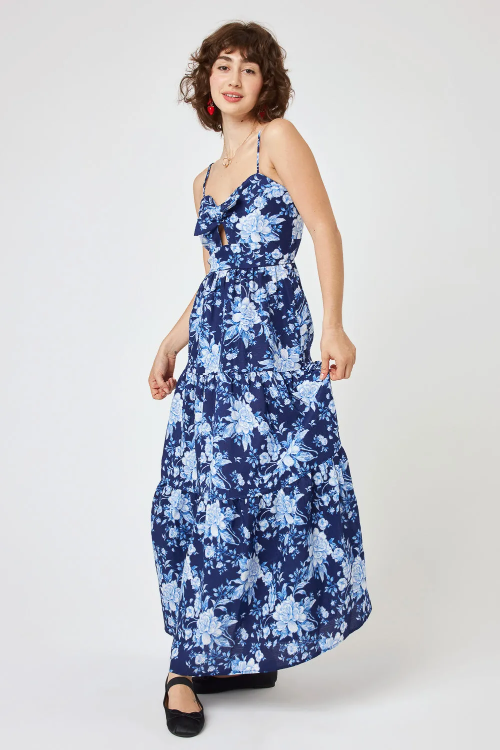 Navy White Floral Keyhole Maxi Cami Dress