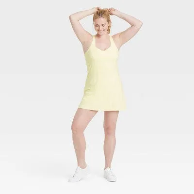 New - Women's Knit Halter Active Woven Dress - All In Motion Light Yellow XL