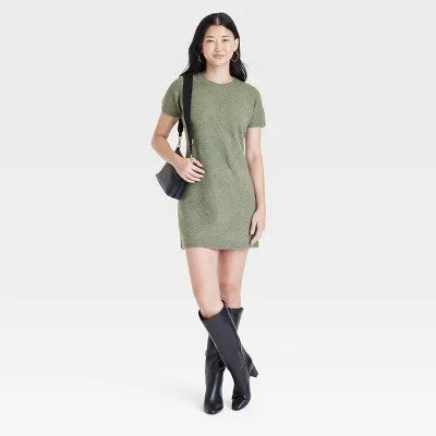 New - Women's Short Sleeve Cozy Knit Mini Sweater Dress - A New Day