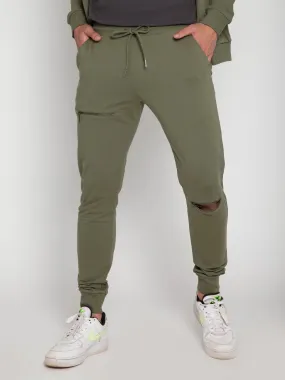 Olive Green Tapered Zip Joggers