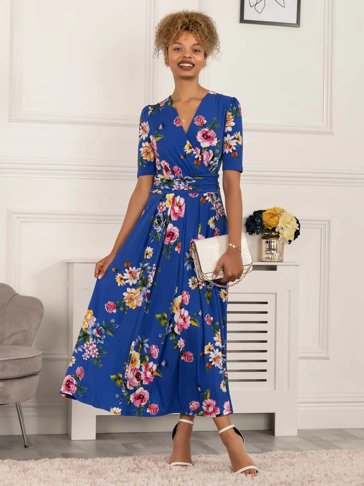 Paislyn Pleat Jersey Maxi Dress, Blue Floral