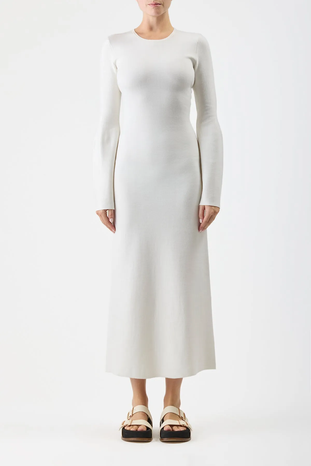 Palanco Knit Maxi Dress in White Merino Wool Cashmere