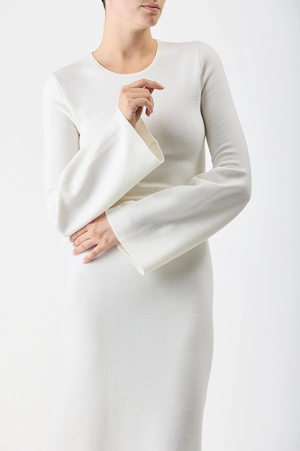 Palanco Knit Maxi Dress in White Merino Wool Cashmere