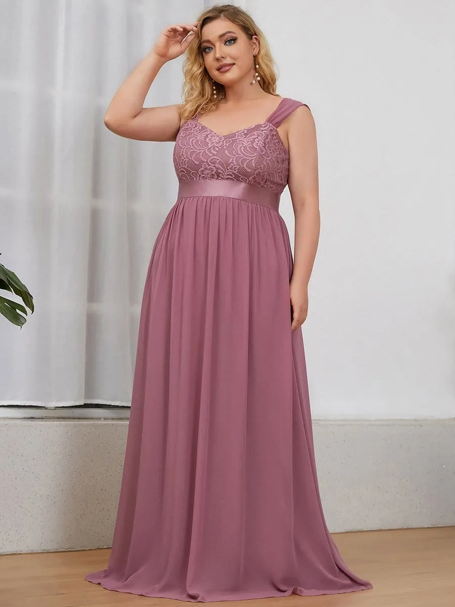 Plus Size Sleeveless Lace Sweetheart Maxi Bridesmaid Dress