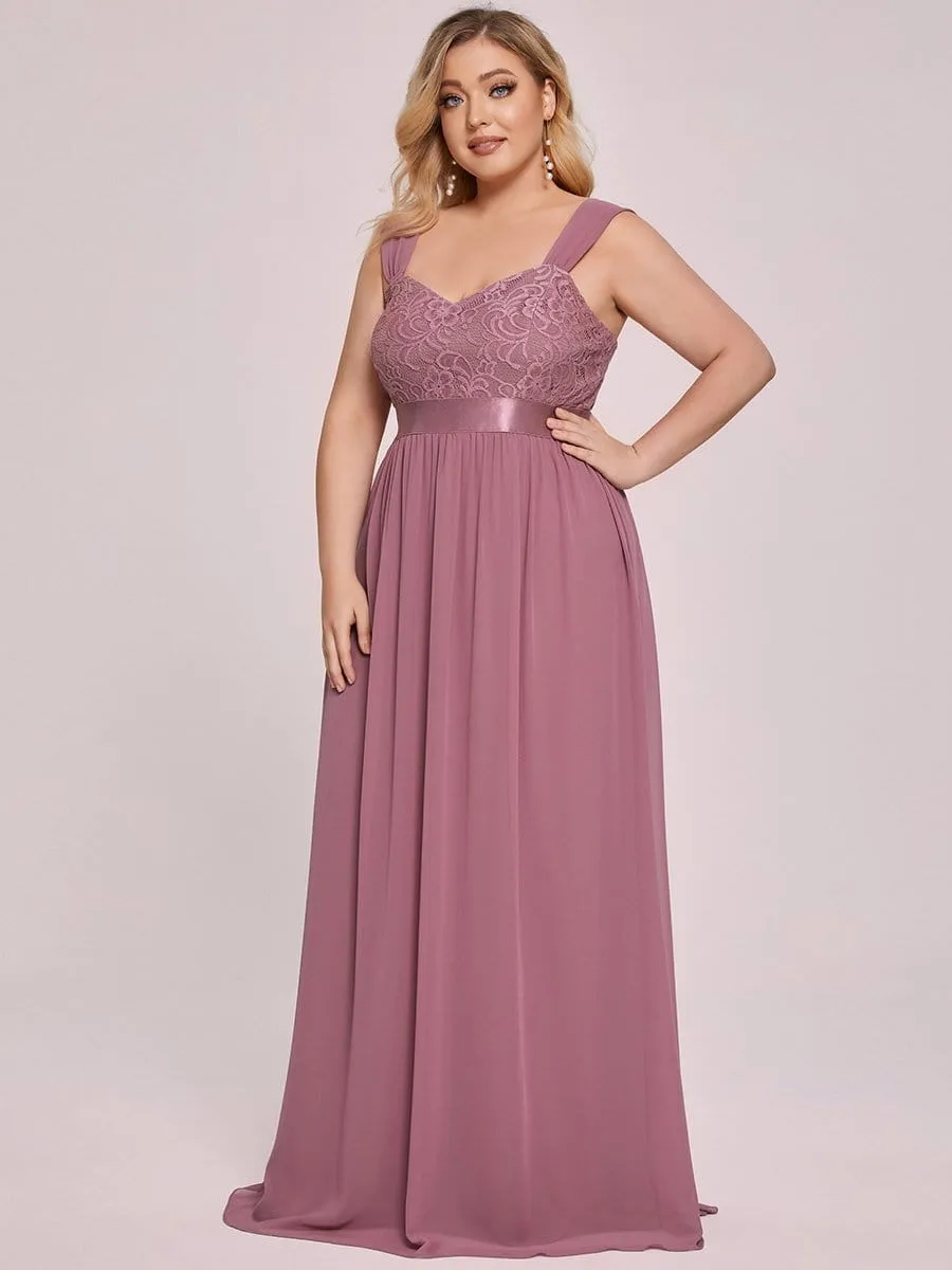 Plus Size Sleeveless Lace Sweetheart Maxi Bridesmaid Dress