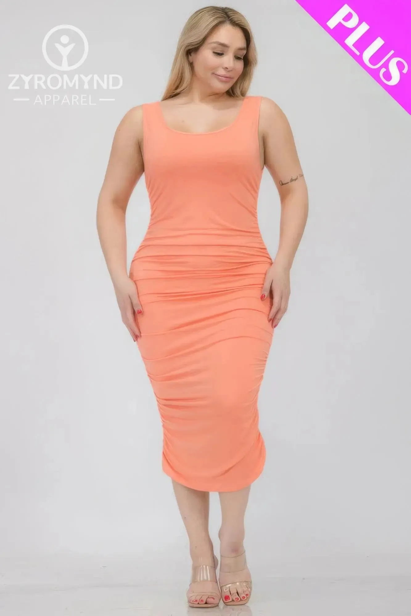 Plus Size Square Neck Ruched Bodycon Midi Dress