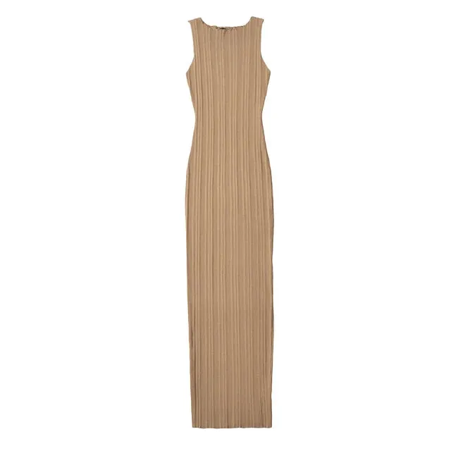 Pre Order:  Elegant Solid Sleeveless Knitted Slim Maxi Dress