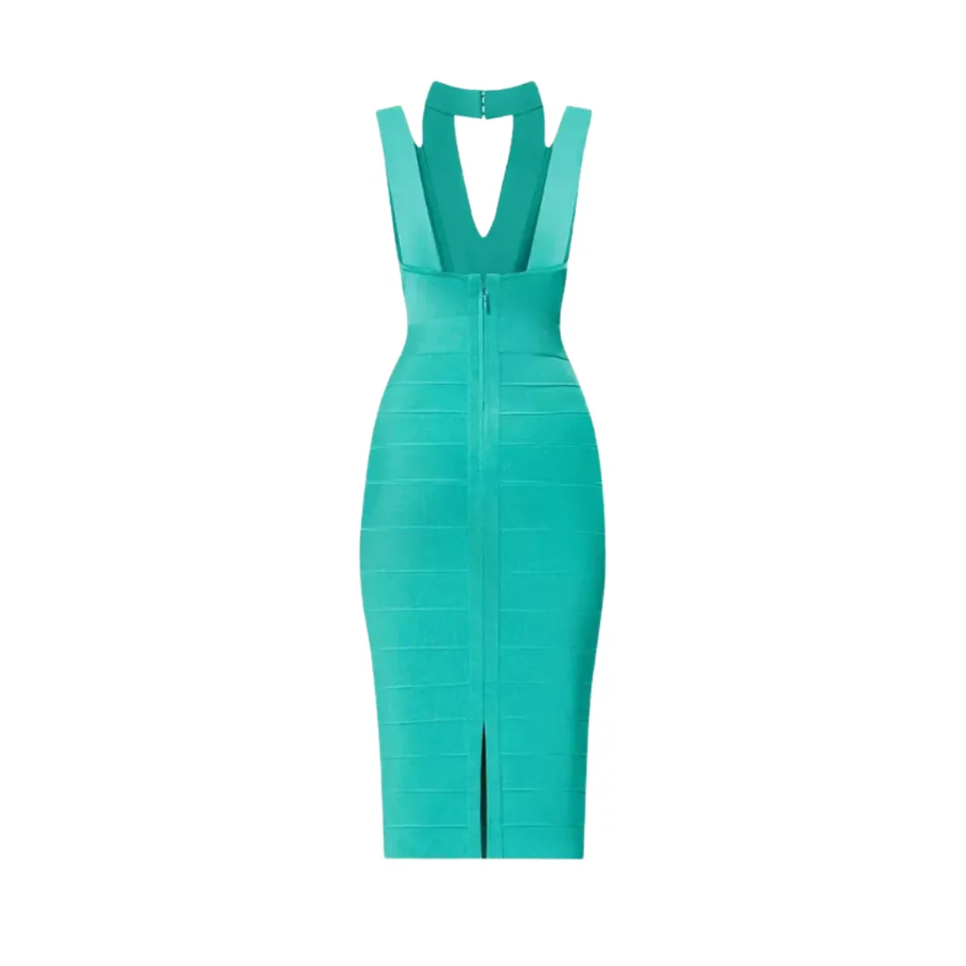 Pre Order:  Elegant V-neck Open Back Midi Bandage Dress