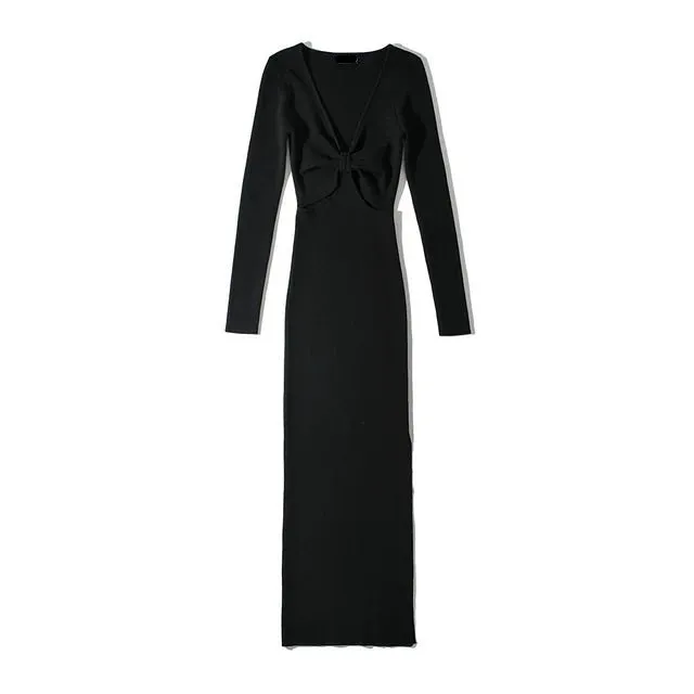 Pre Order:  Front Knot Knitted Midi Dress