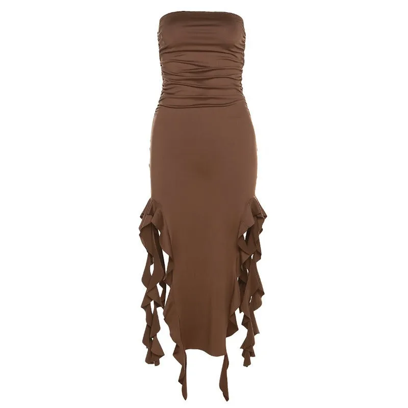 Pre Order:  Midi Ruffled Split Tube Bodycon