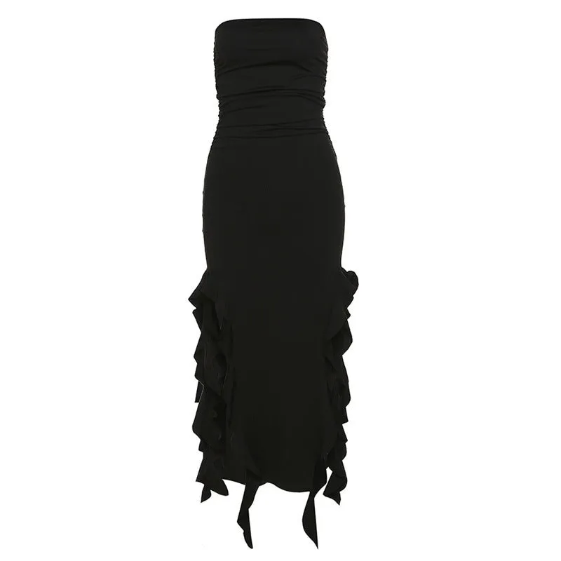 Pre Order:  Midi Ruffled Split Tube Bodycon