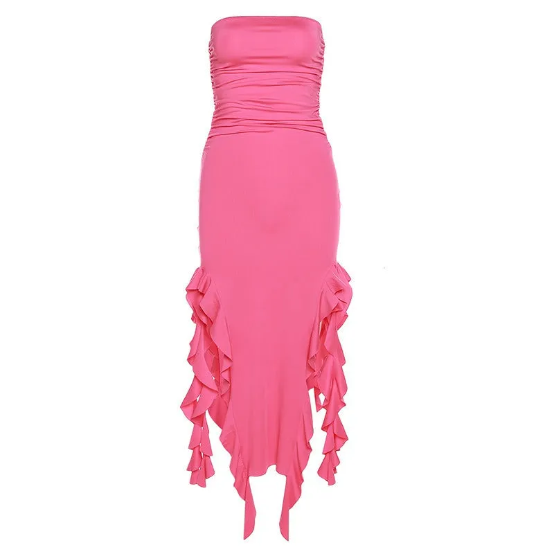 Pre Order:  Midi Ruffled Split Tube Bodycon