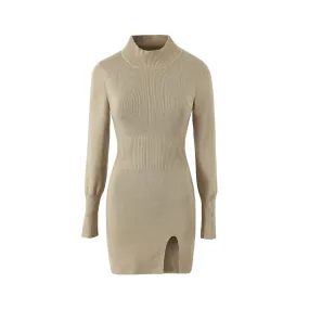 Pre Order: Solid Hip Hugging Split Knit Bodycon Dress