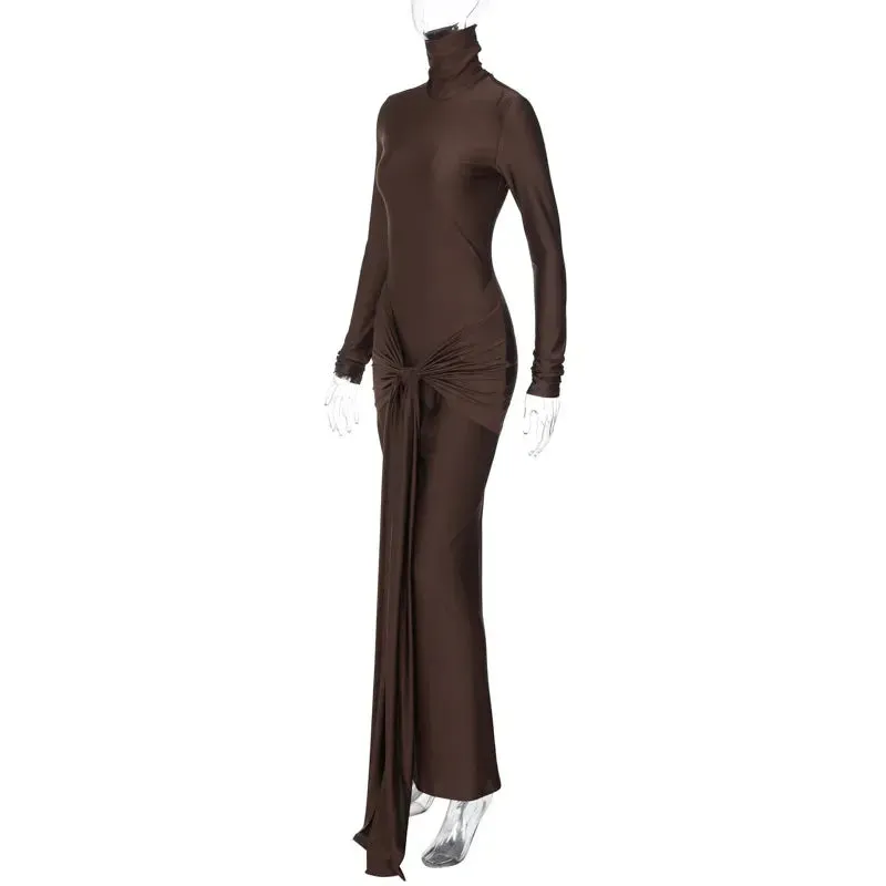 Pre Order:  Turtleneck Low Waist Bandage Maxi Dress