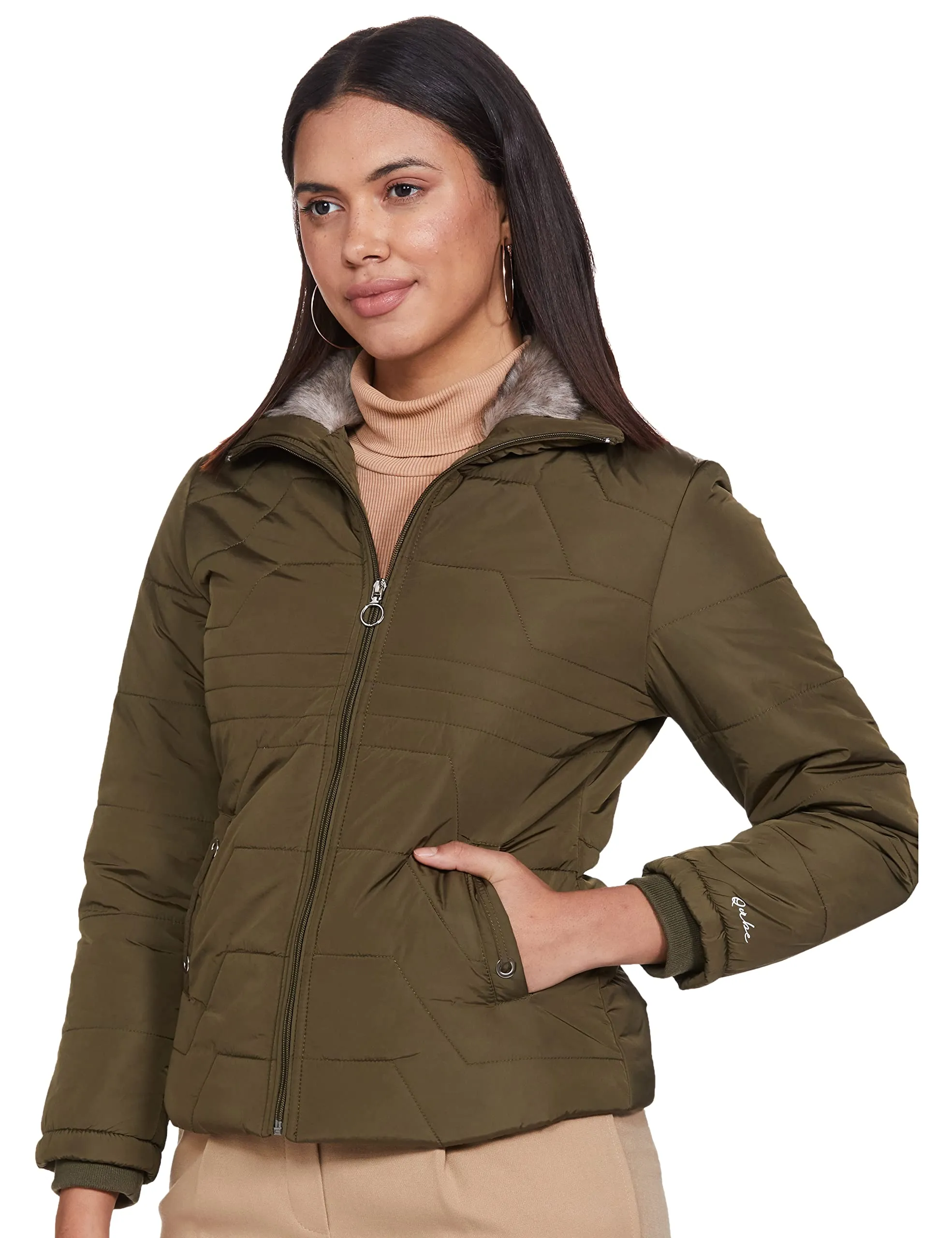 Qube By Fort Collins Women's Parka Coat Jacket Green Olive L