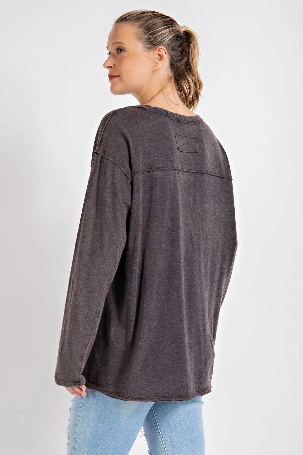 Rae Mode Mineral Washed Round Neck Long Sleeve Top