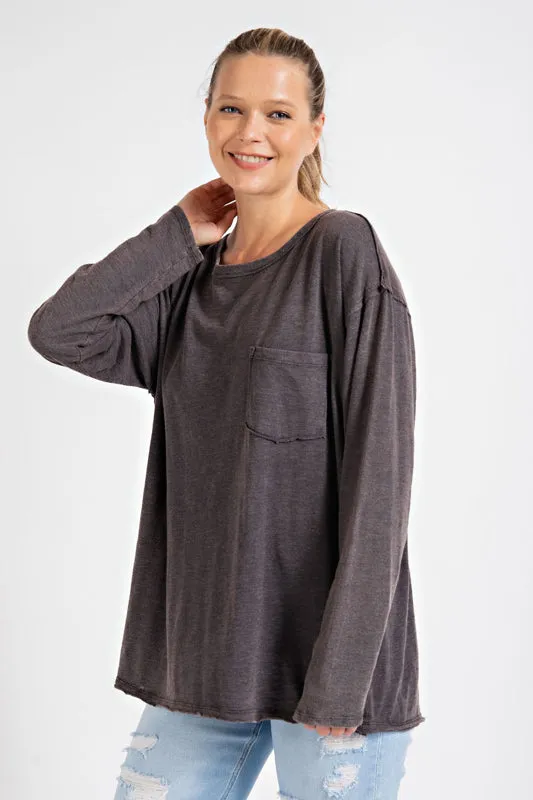 Rae Mode Mineral Washed Round Neck Long Sleeve Top