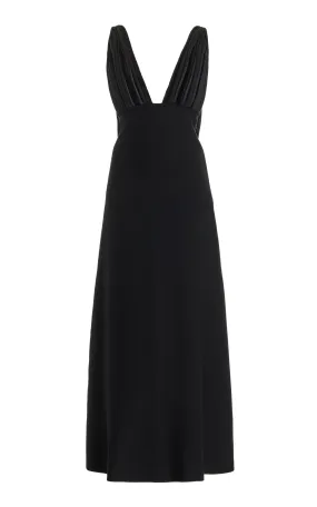 Renato Fringe Maxi Dress in Black Merino Wool