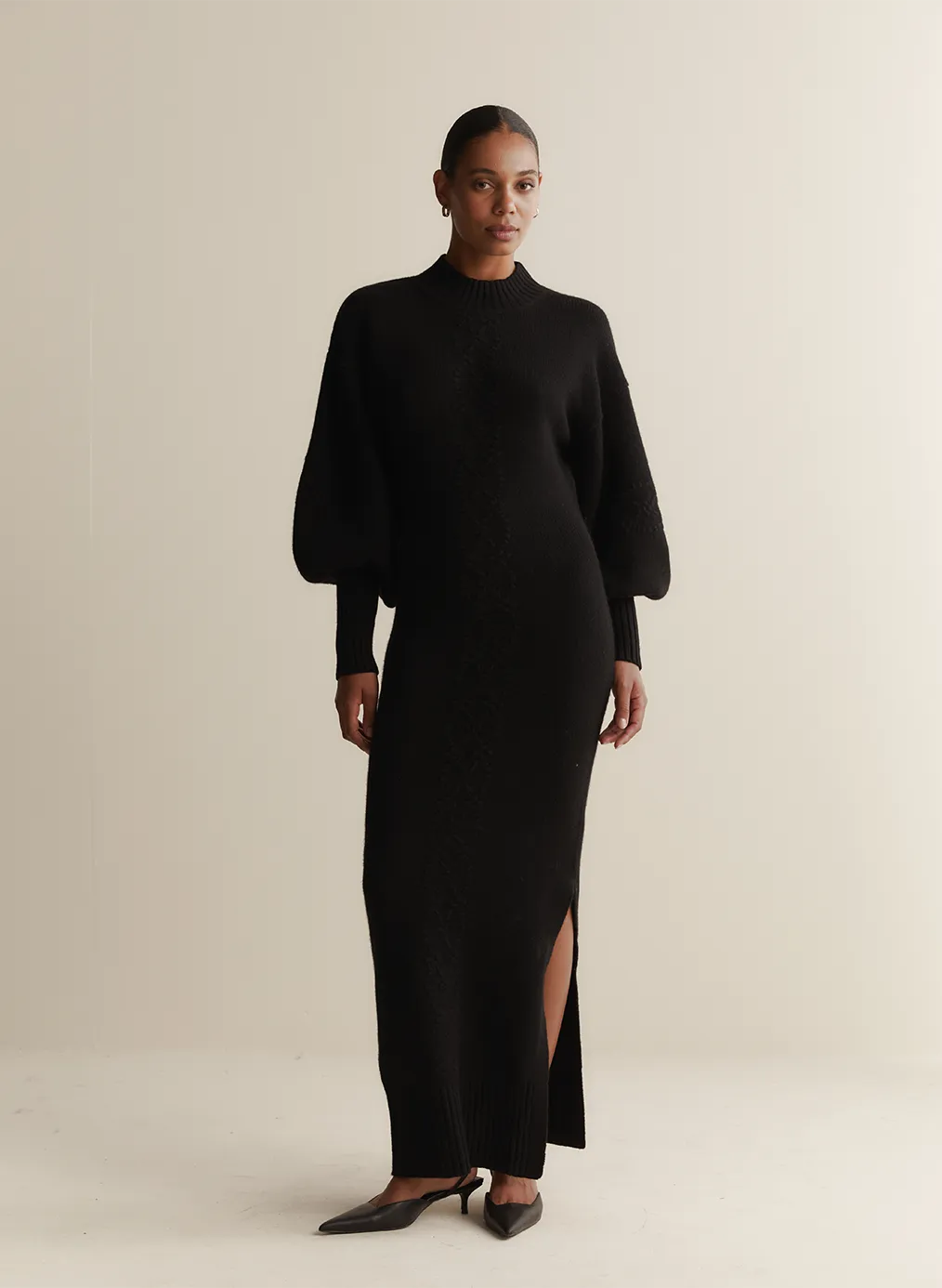 Rochelle Wool Knit Maxi Dress | Black