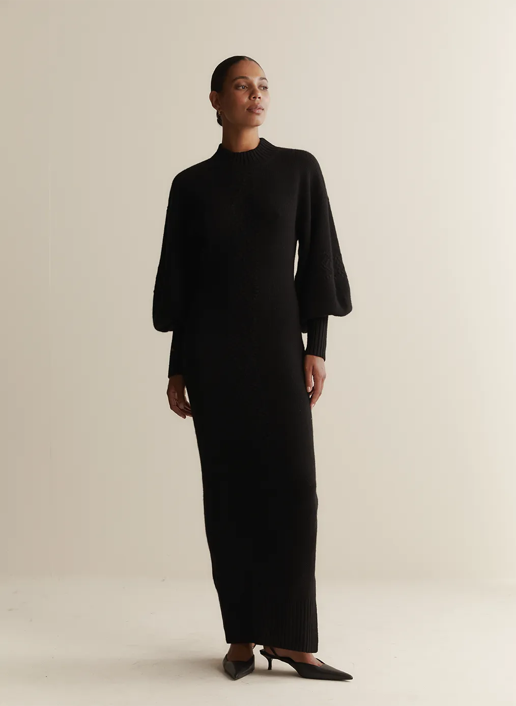 Rochelle Wool Knit Maxi Dress | Black