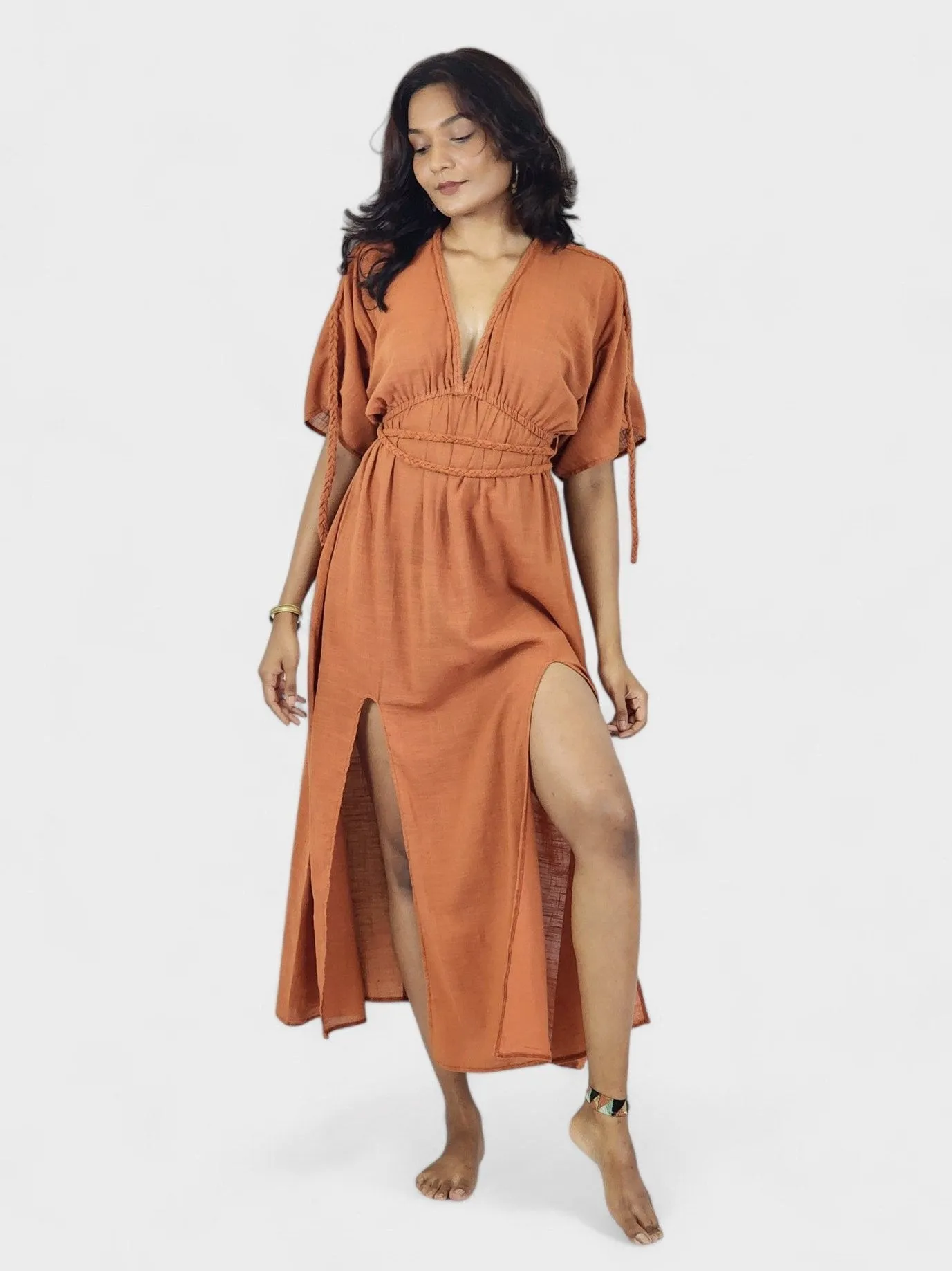 Rust Organic Cotton Rope Goddess Maxi Dress