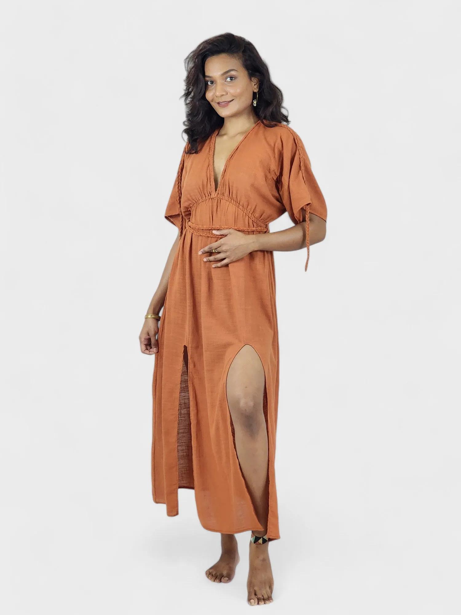 Rust Organic Cotton Rope Goddess Maxi Dress