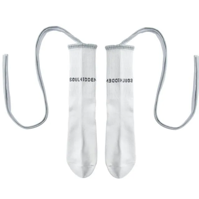 Sale White Tumblr Aesthetic Reflective Straps Tall Socks