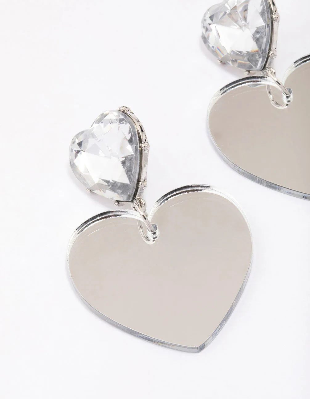 Silver Diamante Double Heart Drop Earrings