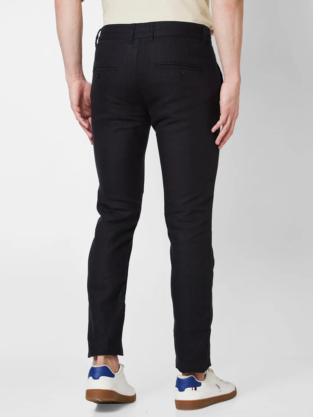 Spykar Mid Rise JOGGER Black Trousers For Men