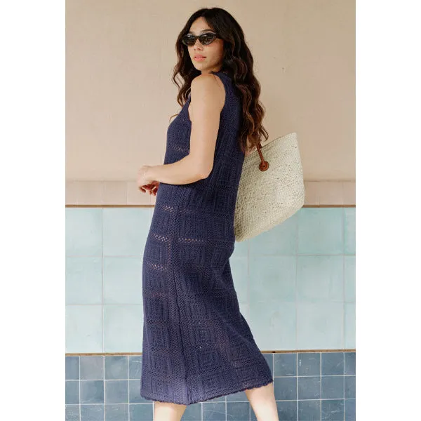 Square Knit Midi Tank Dress - New Navy