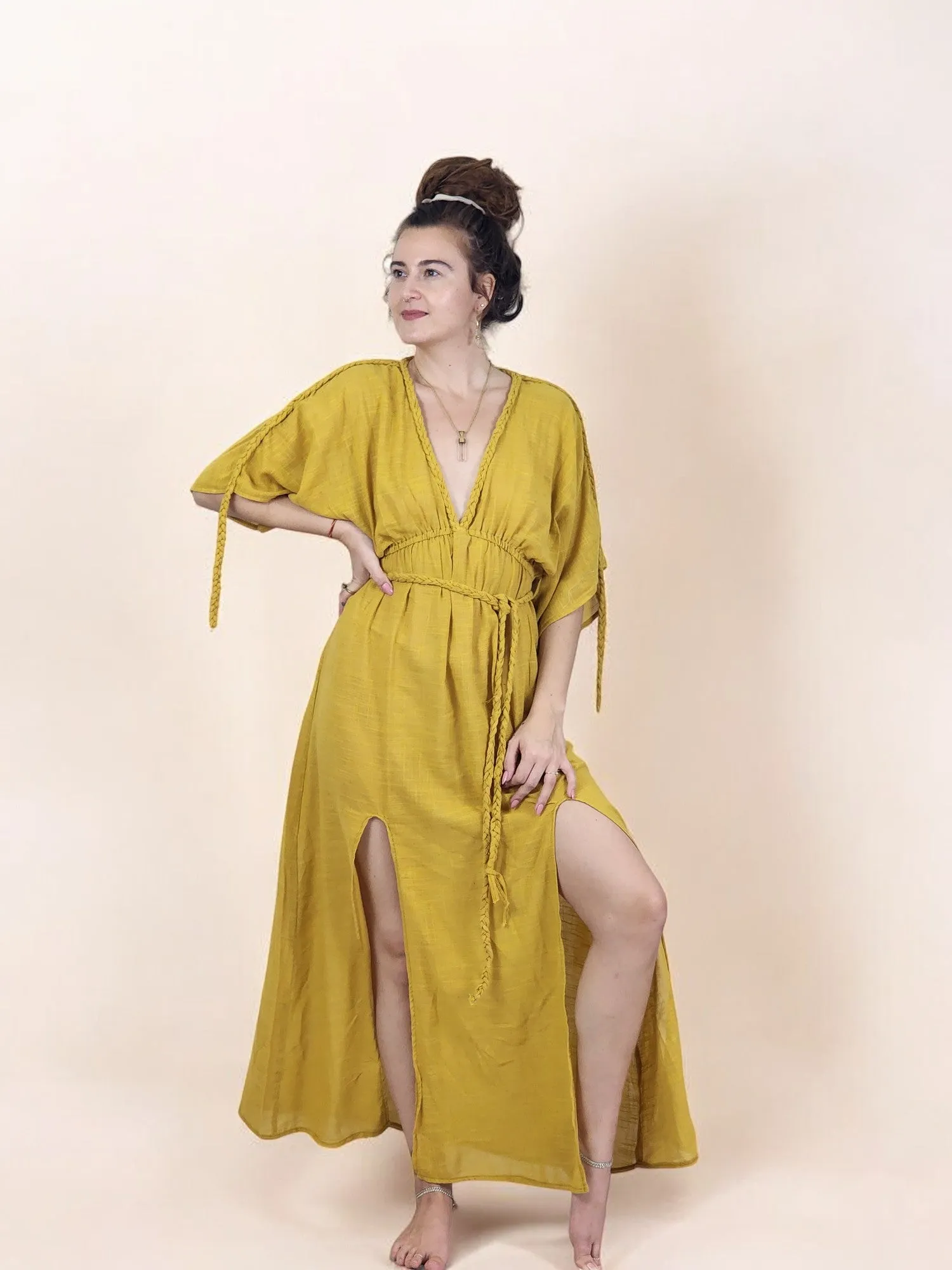 Turmeric Organic Cotton Rope Goddess Maxi Dress