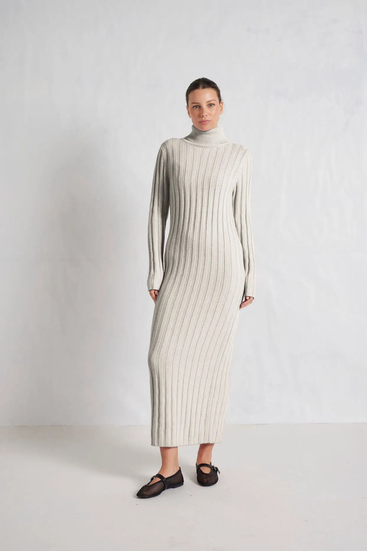 Valerie Merino Cashmere Polo Dress in Crystal