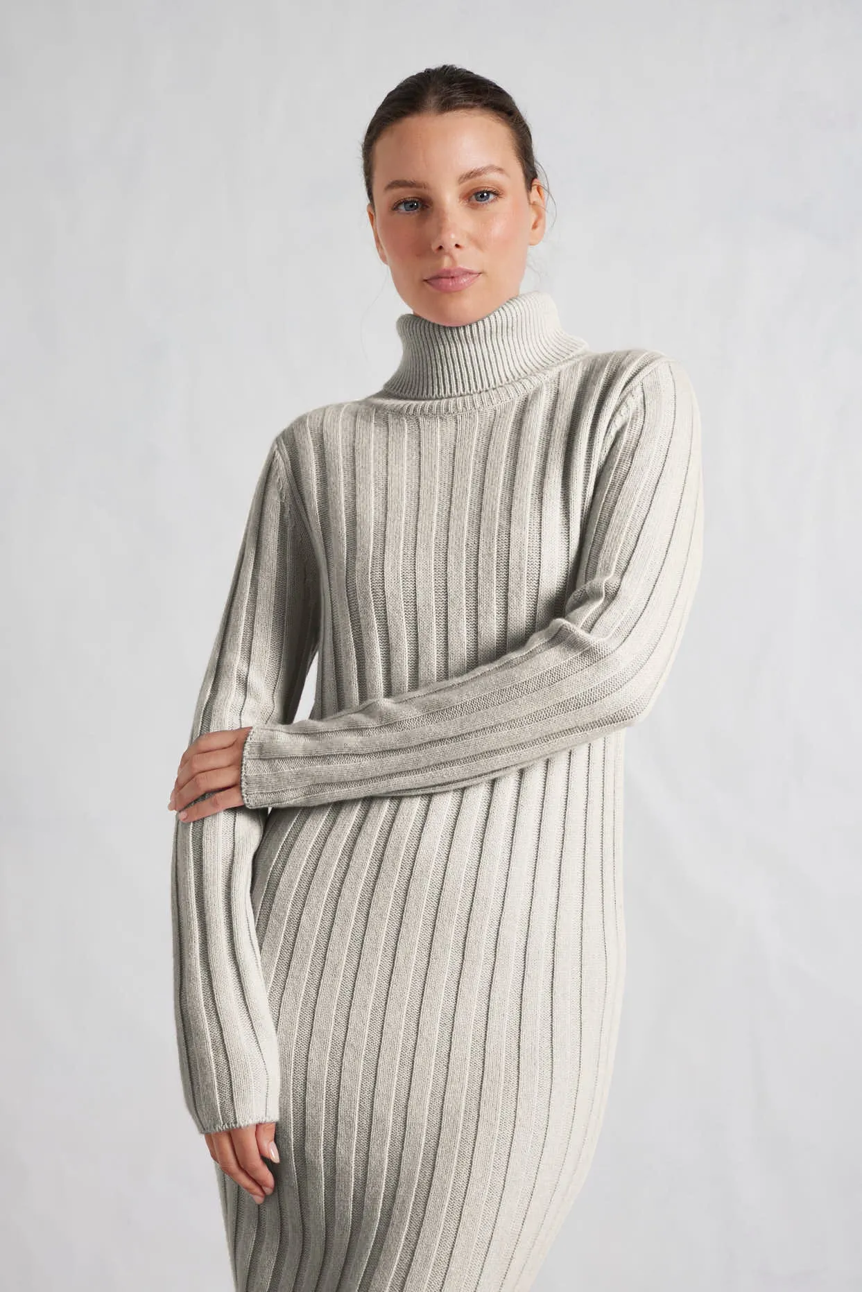 Valerie Merino Cashmere Polo Dress in Crystal