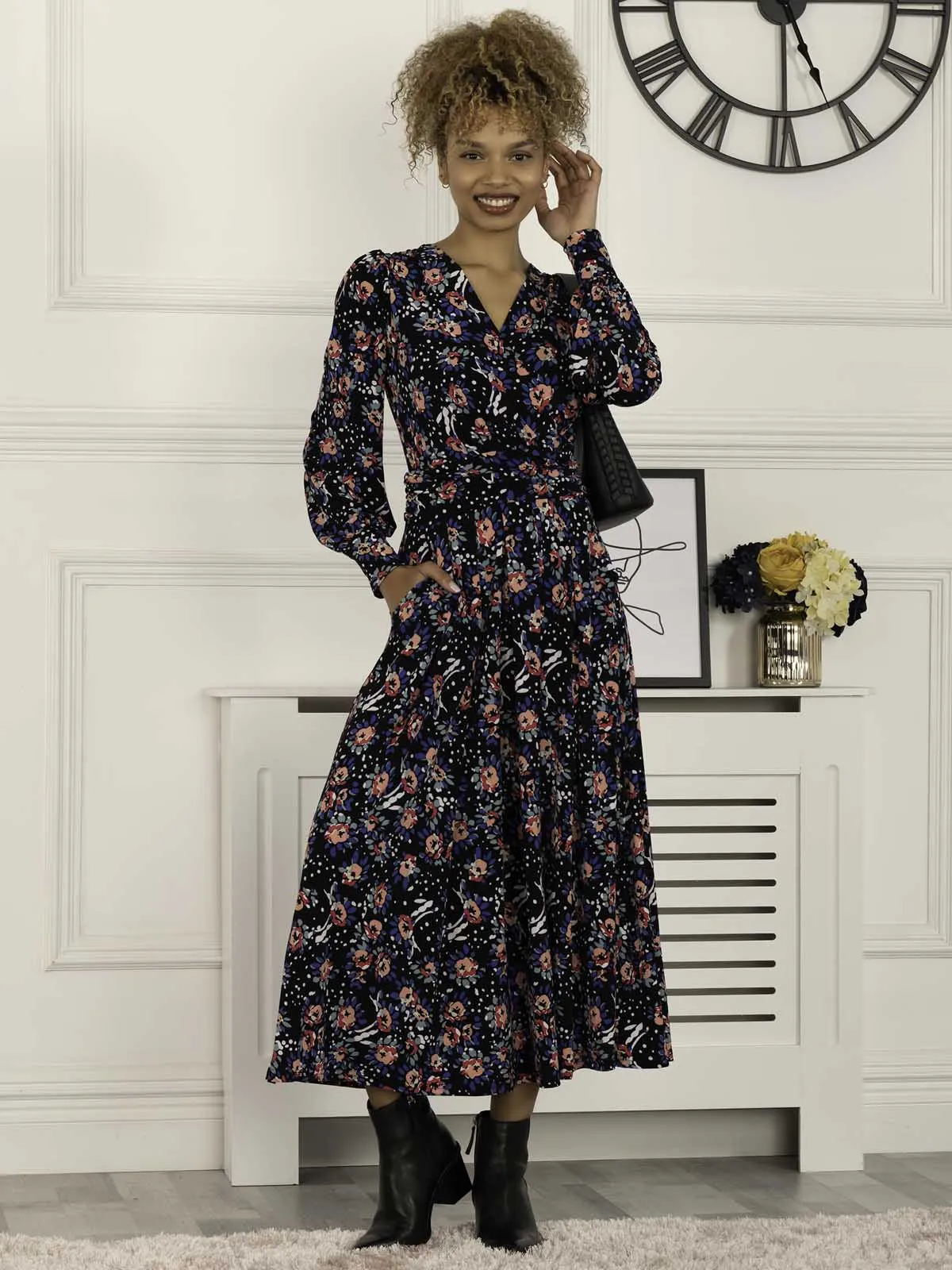 Vivian Long Sleeve Dress, Navy Floral