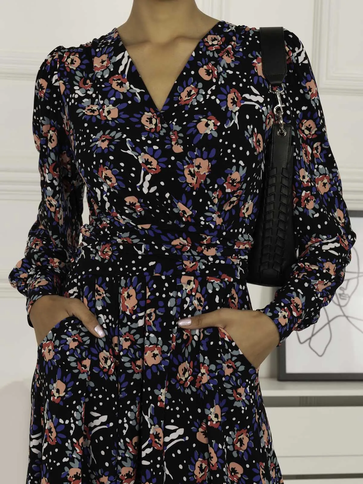 Vivian Long Sleeve Dress, Navy Floral