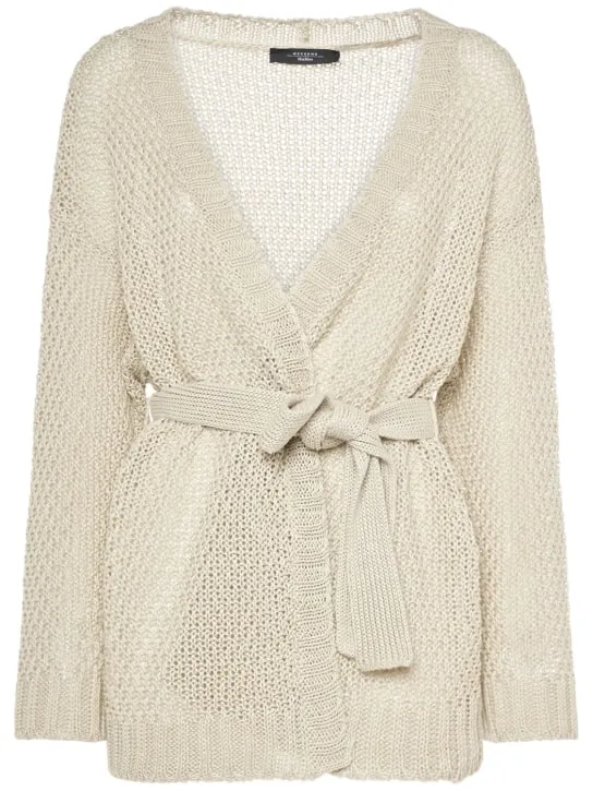 Weekend Max Mara   Kabala belted linen knit cardigan 