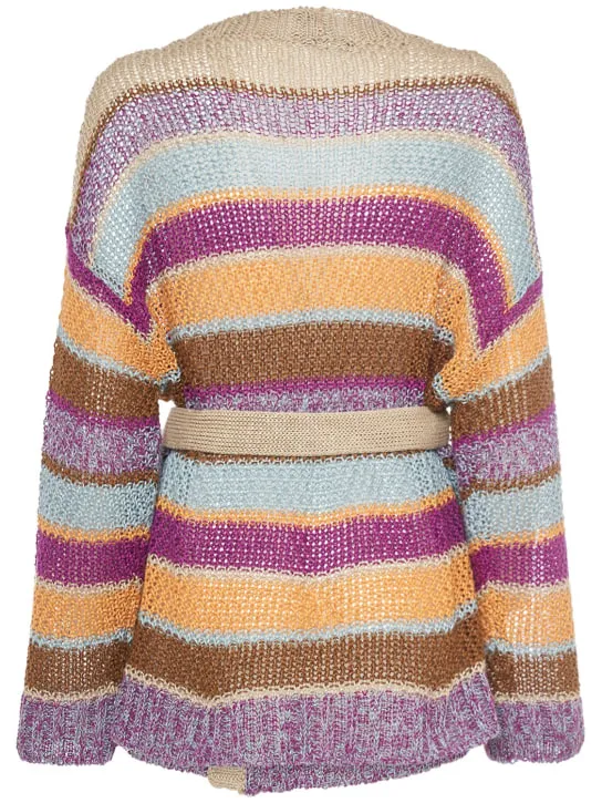 Weekend Max Mara   Kabala belted stripe linen knit cardigan 