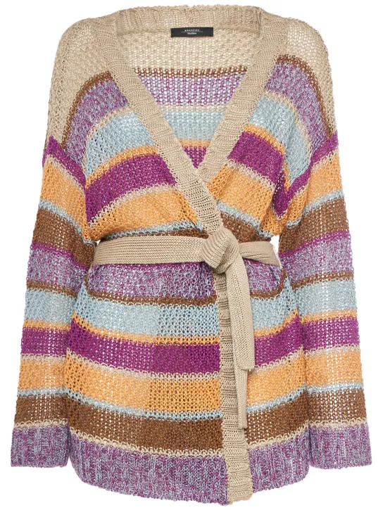 Weekend Max Mara   Kabala belted stripe linen knit cardigan 