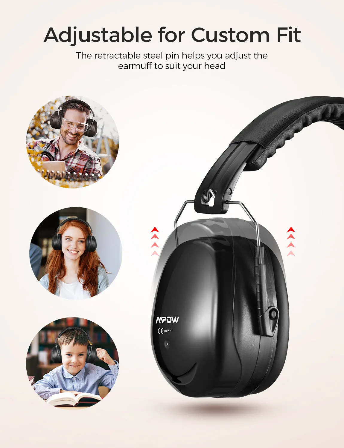 [wholesale: $6-$11.5 /piece] MPOW HP056B Noise Reduction Safety Ear Muff with a Carrying Bag