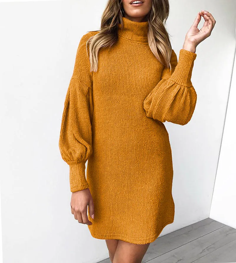 Winter fashion high collar long sleeve dress