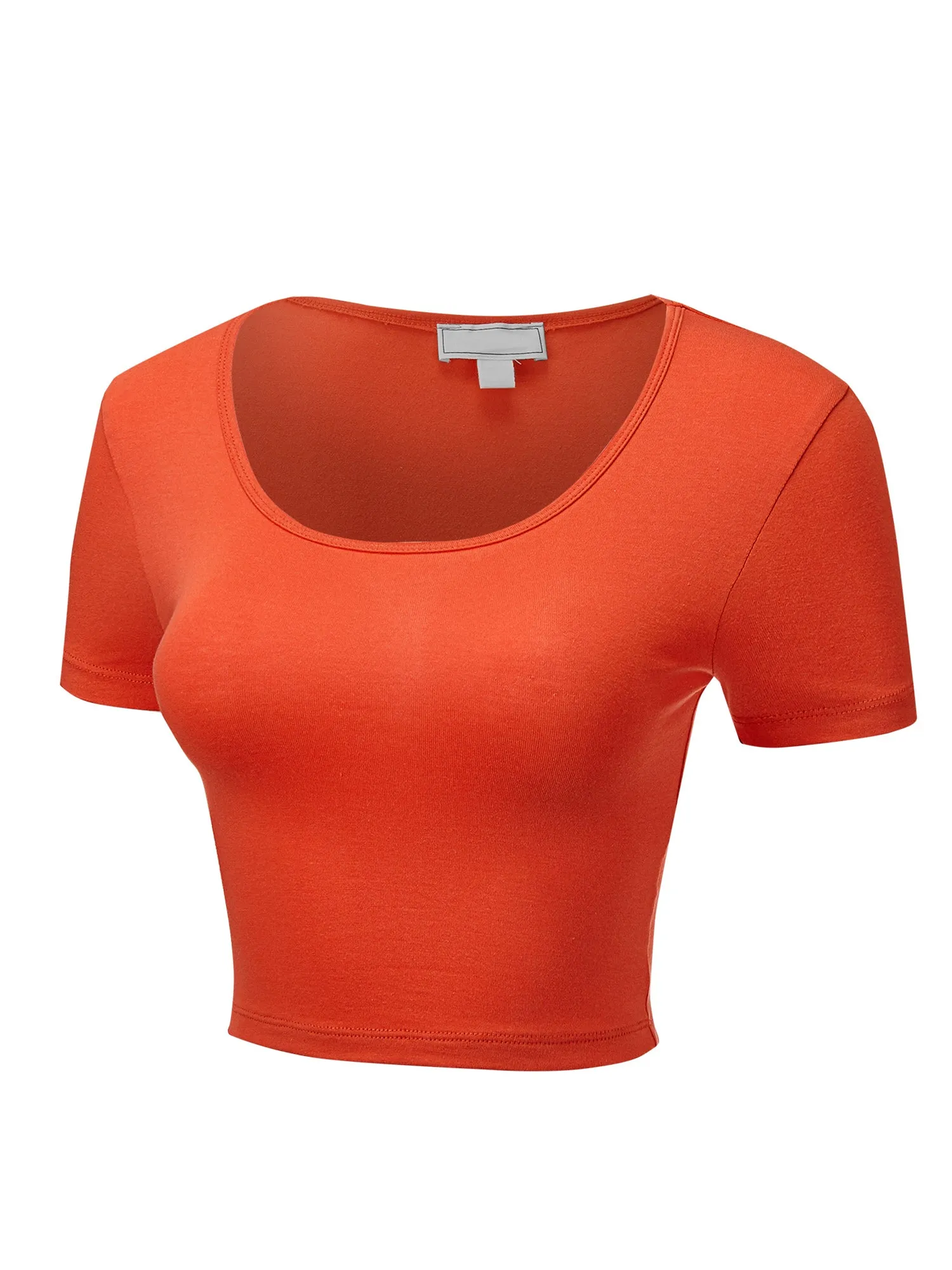 Women's Basic Scoop Neck Short Sleeve Crop Top Shirt (FWT1088)