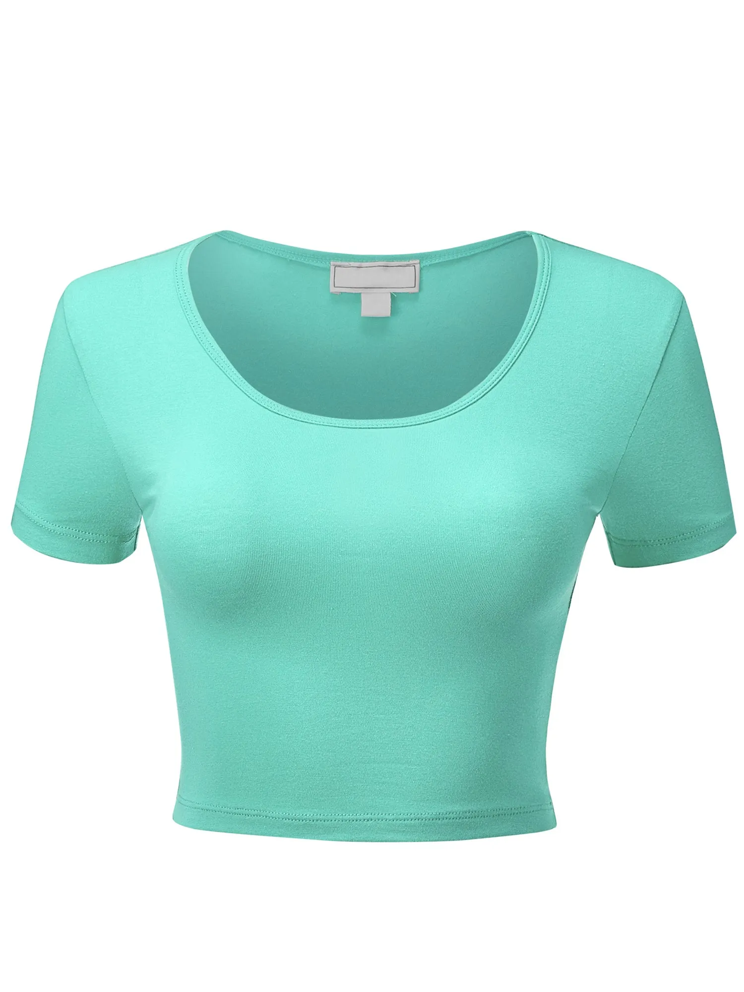 Women's Basic Scoop Neck Short Sleeve Crop Top Shirt (FWT1088)