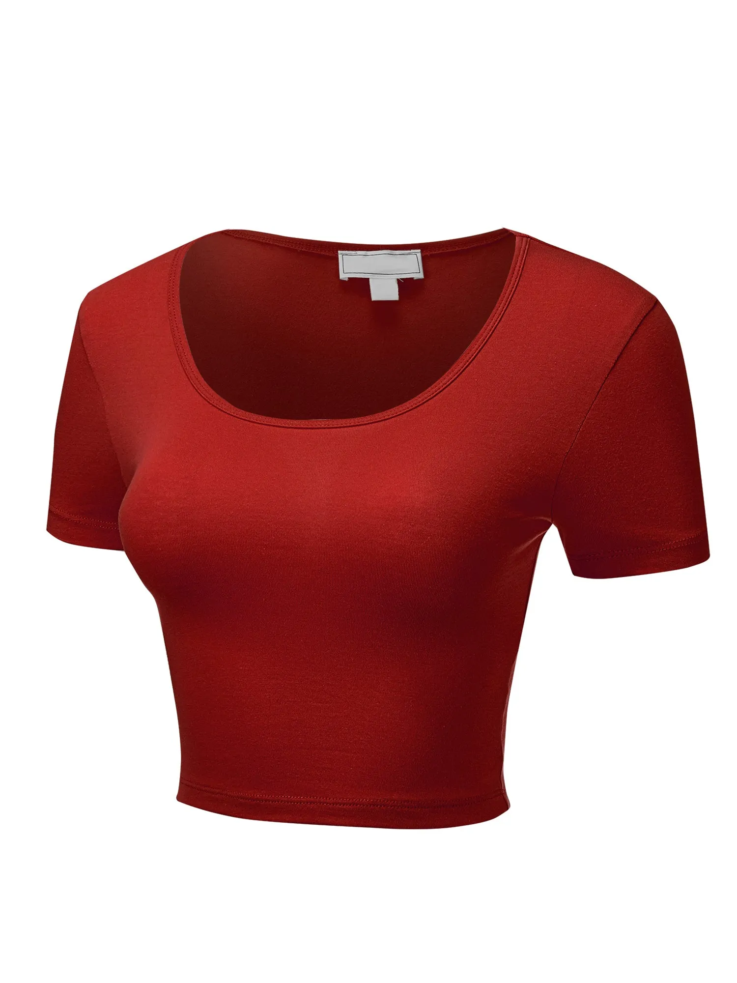 Women's Basic Scoop Neck Short Sleeve Crop Top Shirt (FWT1088)