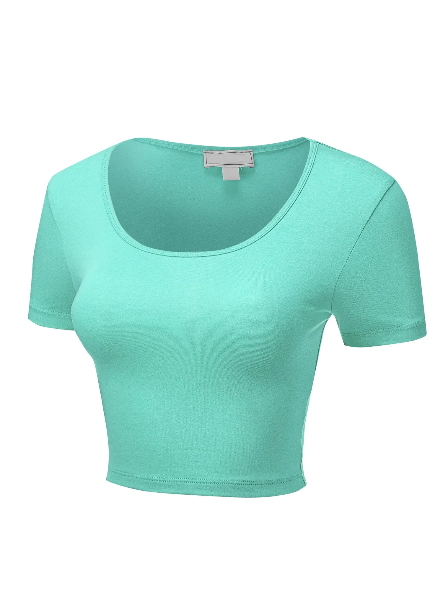 Women's Basic Scoop Neck Short Sleeve Crop Top Shirt (FWT1088)