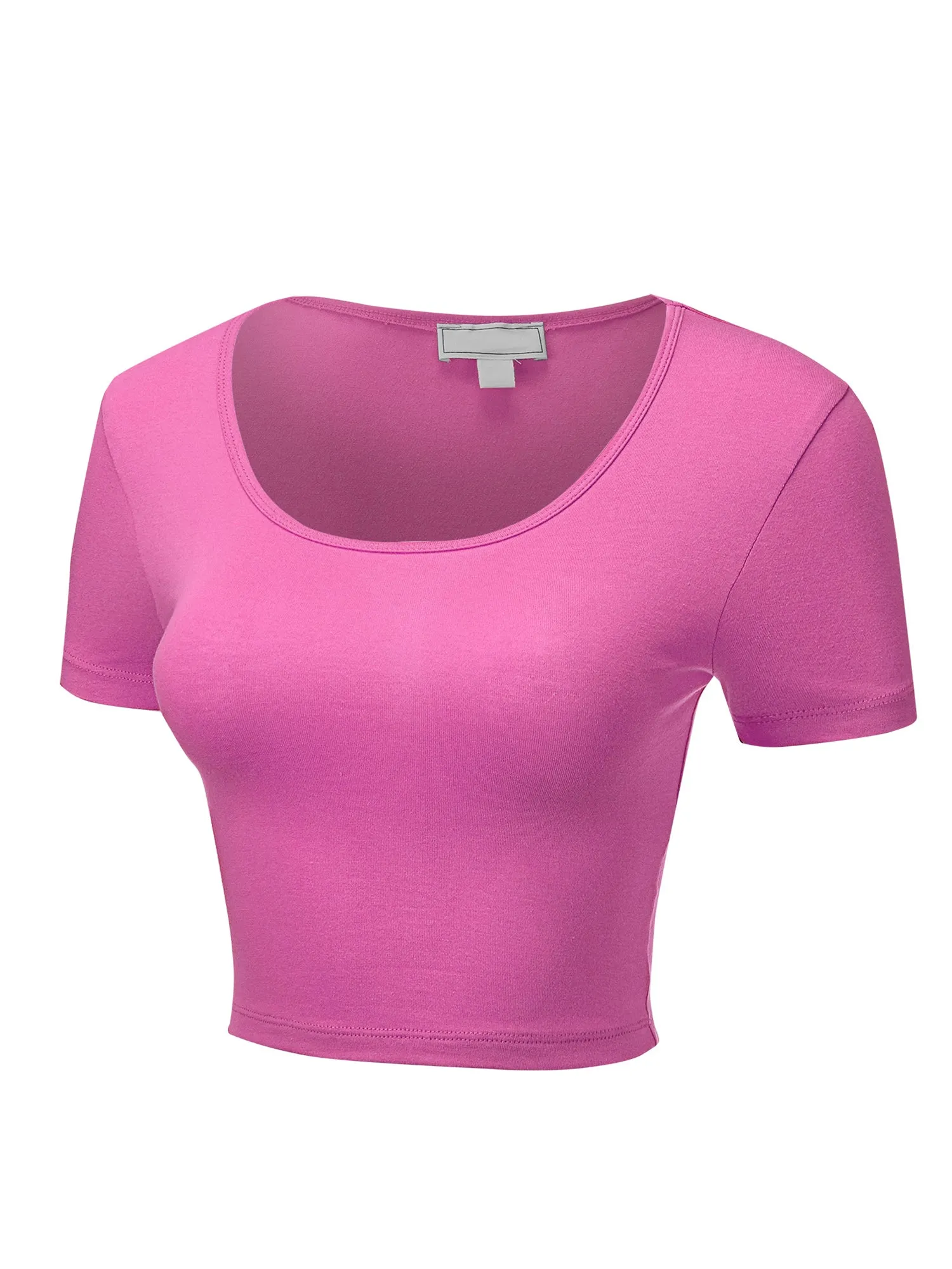 Women's Basic Scoop Neck Short Sleeve Crop Top Shirt (FWT1088)