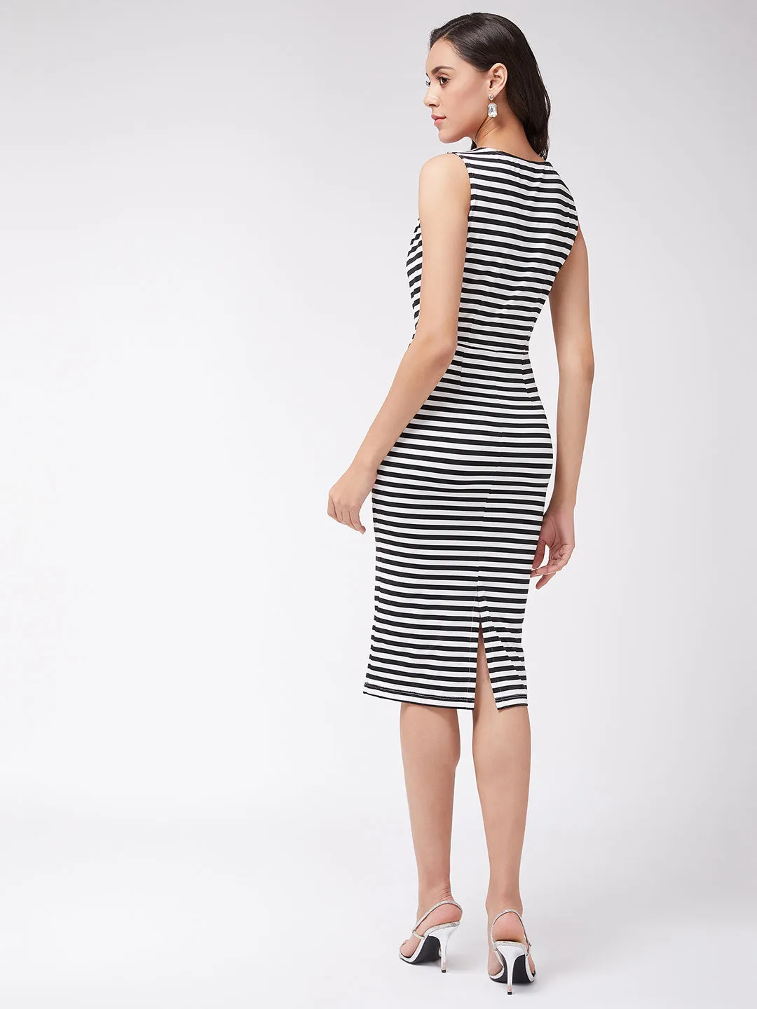 Zima Leto Women's Monocromatic Stripes Cowl Neck Dress